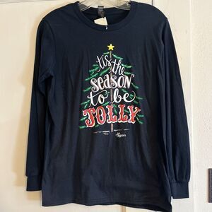 Anvil Christmas T-Shirt Juniors Women’s S Black Tis The Season To Be Jolly Tree